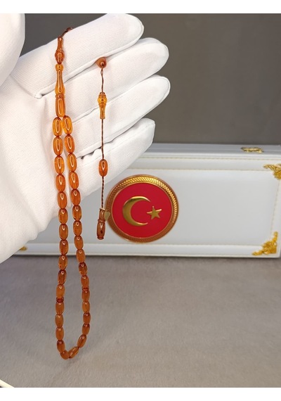 Ateş Kehribar Tesbih Hareli Amber Renk Halil Koçak Usta Yapımı