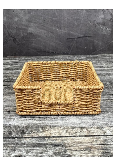Hasır Rattan Peçetelik Saklama Kutusu Organizer Kare 18cm