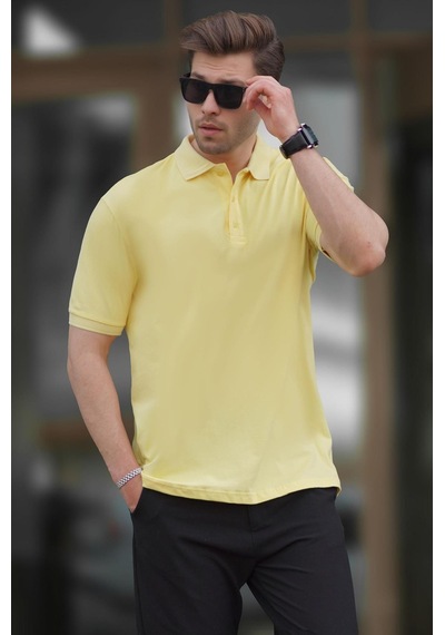 Madmext Sarı Overfit Kısa Kollu Polo Yaka Erkek Tişört 7029-sarı Sarı