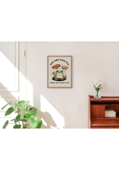 Kurbağa Mantarı Cottagecore, Sevimli Kurbağa, Pozitif, Retro Duvar Dekoru, Büyük Sanat