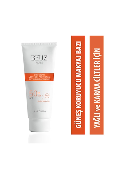 Beuz Sanse Yağlı ve Karma Ciltler için Çok Yüksek Korumalı Güneş Kremi & Makyaj Bazı SPF50+ 50 ML