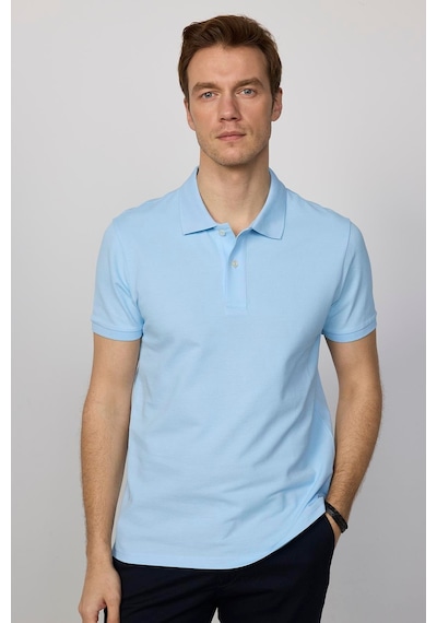 Tudors Erkek Regular Fit Klasik Kesim %100 Pamuk Düz Pike Mavi Polo Yaka Tişört-33011 Mavi