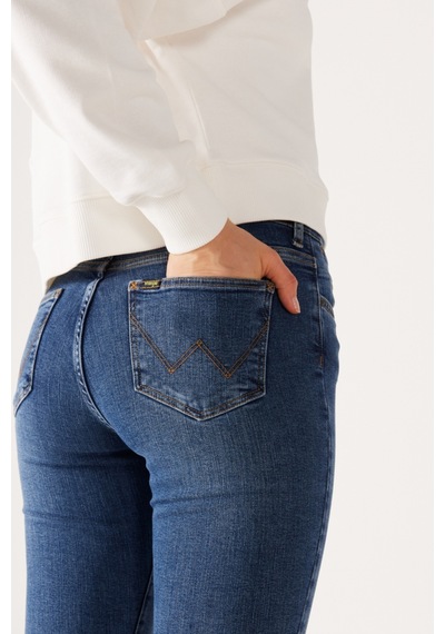 Wrangler High Rise Skinny Fit Dar Kesim Yüksek Bel Çok Dar Paça Mavi Kadın Esnek Jean Denim Kot Pantolon W27H017XT Mavi