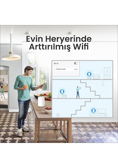 Cudy M1200 5GHz 867Mbps, 2.4GHz 300Mbps, 1 Port, 2XdBi anten, Wi-Fi Mesh Menzil Genişletici Router