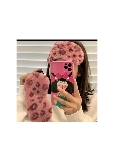 Yıwu Yeni Pembe Peluş Göz Maskesi Yüksek Çözünürlüklü Leopar Baskısı