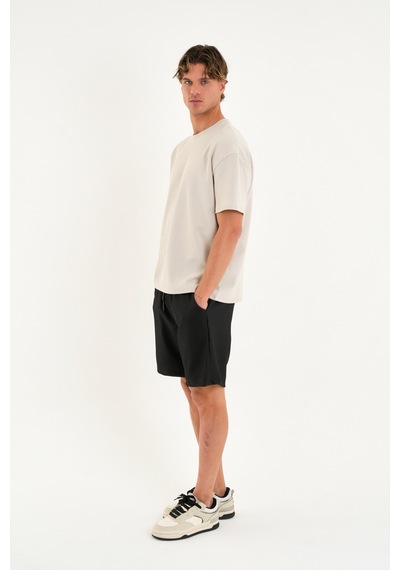 Blank Unisex Oversize Geniş Kesim Tişört %100 Pamuk Kalın Dokulu Bisiklet Yaka T-shirt Taş