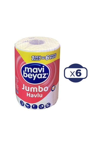 Mavi Beyaz Dev Rulo Jumbo Havlu 6'lı