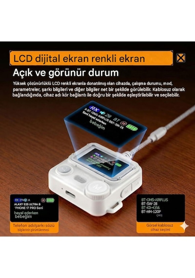 Bluetooth 5.4 Verici Alıcı Lcd Renkli Ekran Çift Modlu Tx & Rx 3.5mm Aux Uyumlu