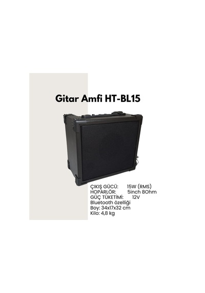 High Tone Ht-15bl Bluetoothlu Gitar Amfisi 15w Kablosuz Müzik Eşliği Çift Girişli Tasarım Güçlü Bass Ve Tiz Kontrolü