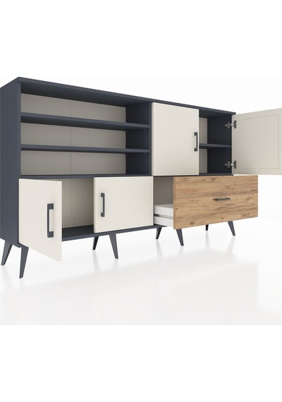 Arges Konsol 5 Raflı Tek Çekmeceli 4 Kapaklı 176x30x99 Antrasit-a Antrasit-aytaşı/çam Arges Konsol 5 Raflı Tek Çekmeceli 4 Kapaklı 176x30x99 Antrasit-a Antrasit-aytaşı/çam