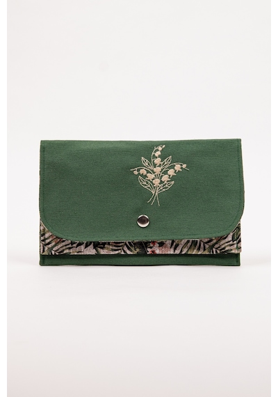 Fabric Craft Bag Kadın Kumaş Cüzdan Nakışlı Yeşil - Gri
