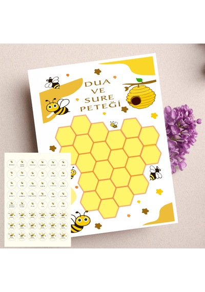Dua Peteği Ve Sticker Seti Çocuklaraa Özel 20x30 Cm Karton Ve 48 Adet Etiket Çok Renkli