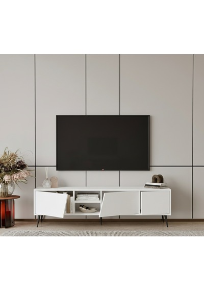 Roma 175 Cm Tv Ünitesi 100% Mdf Metal Ayak Beyaz