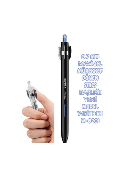 0.7 Mm Mavi Jel Mürekkep Dönen Stres Başlığı Yeni Model Writech W-0201 Siyah Çok Renkli