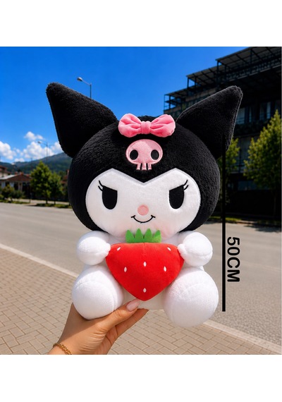 Yeni Seri Çilekli Kuromi Peluş Oyuncak 50cm - Hediyelik Oyuncak & Polly Toys Siyah
