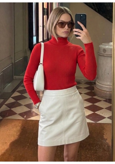 Onno Style Women Fitilli Balıkcı Yaka Basic Kazak Kırmızı