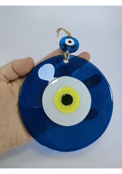Mavi Büyük Cam Nazar Boncuğu 12 Cm El Yapımı Hediyelik Eşya