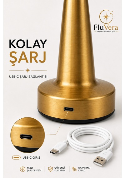 Şarjlı Masa Lambası Gold Mantar Kablosuz Led Dokunmatik Gece Lambası Altın