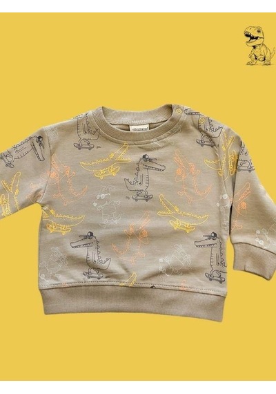 Cantoy Erkek Bebek Dinazor Desenli Sweatshirt-15354 Kahverengi