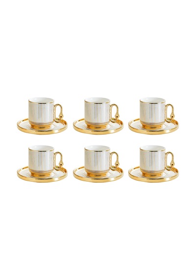 Valkyrie 12 Parça 6 Kişilik Türk Kahvesi Fincan Takımı 80ml Gold Detaylı 6 Fincan 6 Tabak K651-a