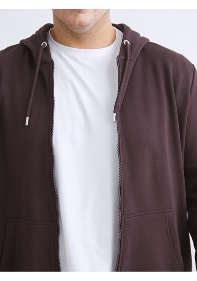Lcwaıkıkı Classic Mürdüm Büyük Beden Kapüşonlu Erkek Kalın Fermuarlı Sweatshirt
