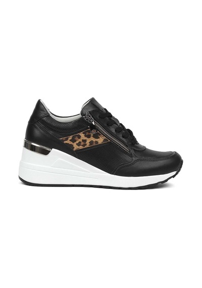 Kadın Siyah Bağcıklı Dolgu Topuklu Deri Sneaker