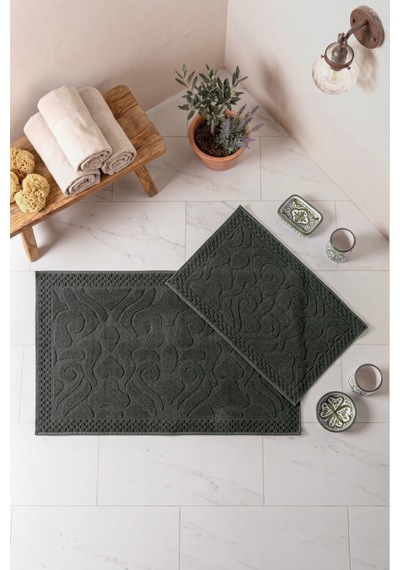 Cotton Box Aura Jakarlı Kaymaz Taban Pamuklu Paspas Seti Vine Antrasit 60x90+40x60