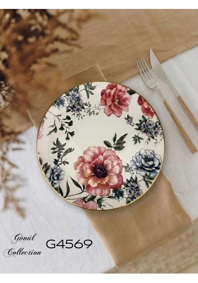 Gönül Mutfak Magnolya Çiçek Desenli Servis Tabağı 6'lı 25 Cm Çok Renkli
