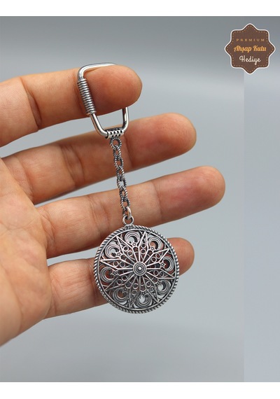 Ay Yıldız Model 925 Ayar Gümüş Oksitli Telkari Anahtarlık 201025157 Gümüş