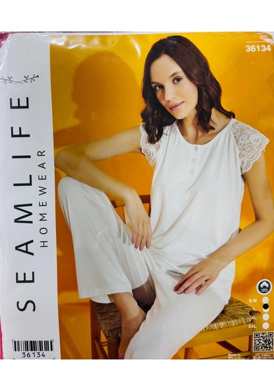 Seam Life Seamlıfe Homewear Bayan Pijama Takımı-36134 Beyaz