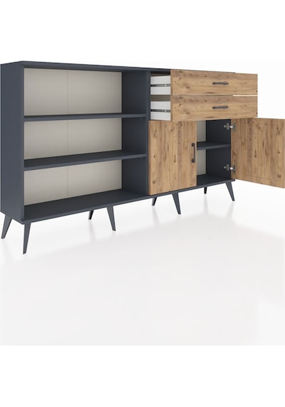 Arges Konsol 3 Raflı 2 Çekmeceli 2 Kapaklı 176x30x99 Antrasit-çam Antrasit-çam