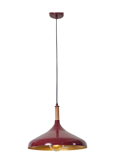 Ufo Tekli Bordo Metal Sarkıt Avize Ahşap Parçalı Kırmızı