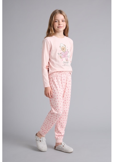 Defacto Baskılı Uzun Kollu Üst Lastikli Paça Alt 2li Pijama Takımı Kız Çocuk I3895a826aupn645 Pembe-pn645