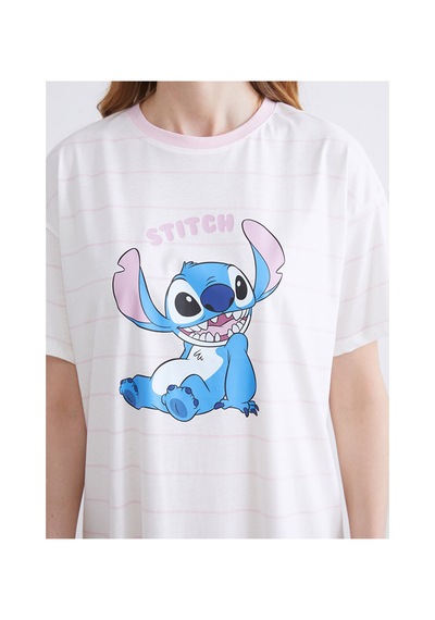 Lcw Young Ekru Bisiklet Yaka Stitch Baskılı Kadın Gecelik