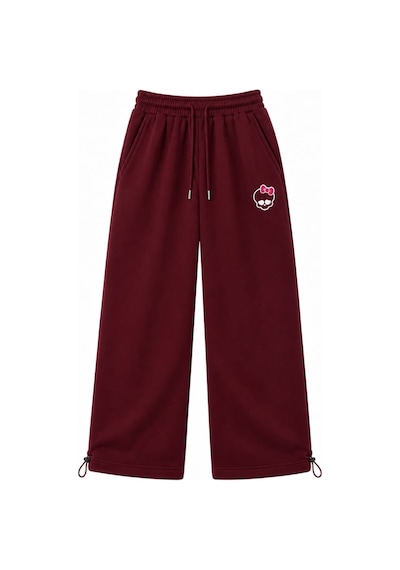 Zaee Kitty Skull Nakışlı Ayarlanabilir Paça Baggy Eşofman Altı Bordo