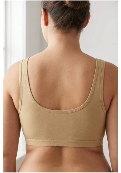 İpeksi Collection Kalın Askılı Pamuklu Çıkarılabilir Pedli Büstiyer Bralet - Sporcu Yarım Atlet Açık Bej