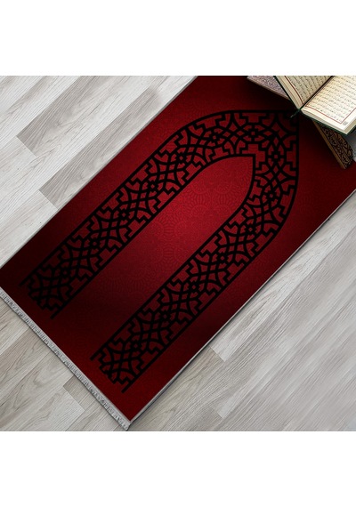 Evaşk Namazlık Dokuma Halı Kaymaz Muslumana Seccade 80 x 130 KIRMIZI EVAŞK405B66