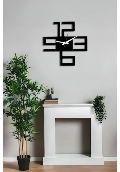 Büyük Rakamlı Modern Dekoratif Ahşap Duvar Saati 40x40cm Siyah