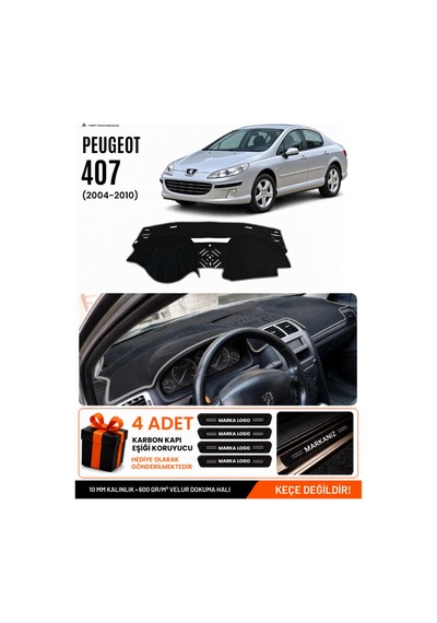 Peugeot 407 2004-2010 Uyumlu Torpido Koruma, Torpido Örtüsü, Torpido Kılıfı - Siyah Gri