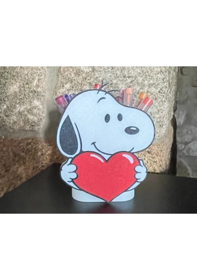 3d Baskı Kalp Tutan Sevimli Köpek Figürlü Kalemlik - Masaüstü Organizer Çok Renkli