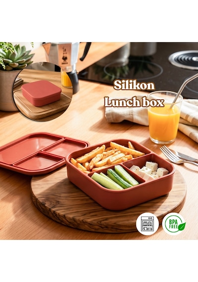 Porsima 34008-1 Silikon 3 Bölmeli Beslenme Kabı Kiremit 14 16cm