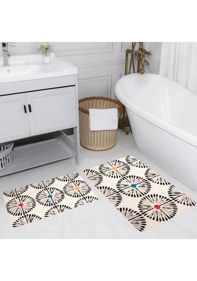 Rovigo Home Baskılı Kaymaz Taban 2 Li Banyo Paspas Takım Rvg5163-100X60-60X50 Çok Renkli