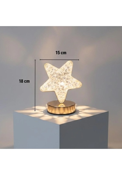 Ers Yıldız Model Kristal Led Masa Lambası Dokunmatik, 3 Renk Işık Modlu, Şarjlı Mini Dekoratif Gece Lambası Çok Renkli