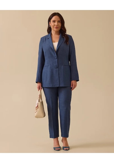 Gala-xi Minimalist Yüksek Bel Regular Fit Keten Kadın Pantolon - Günlük Mavi