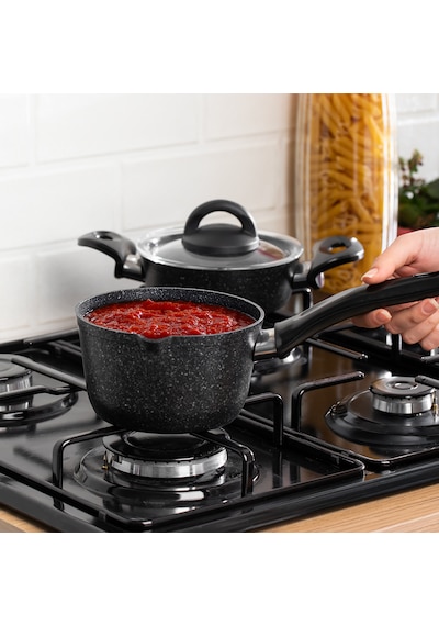 Porsima 4398 4 Parça Kaçerola Sosluk Sütlük Mini Granit Tencere Sahan Seti Siyah 14cm siyah