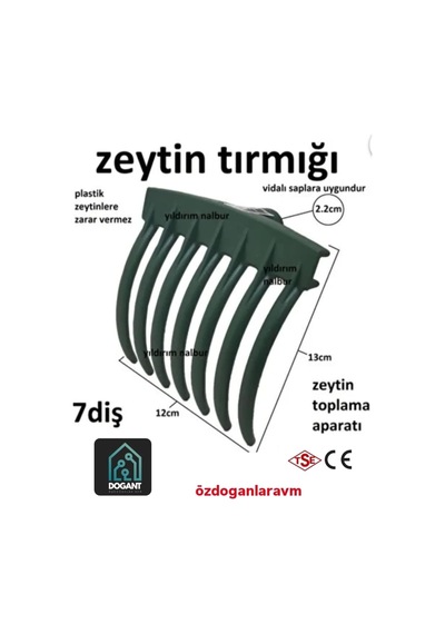 Dogant Zeytin Toplama Tırmığı, 7 Diş, 13cm, Yeşil, Plastik