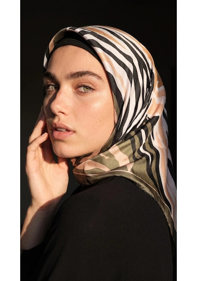 Levidor Kristal Eşarp Zebra Desen Haki