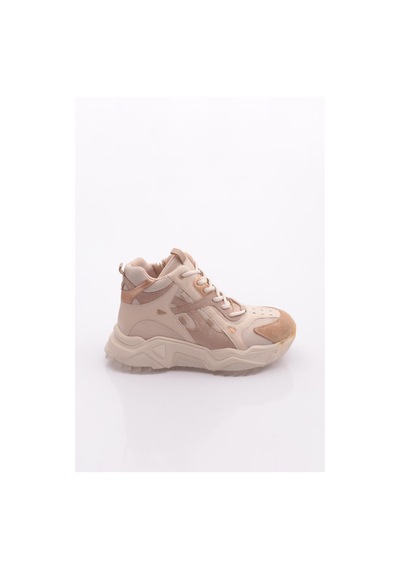 Dgn 6580 Kadin Kalin Taban Sneaker Ayakkabi Bej Rose