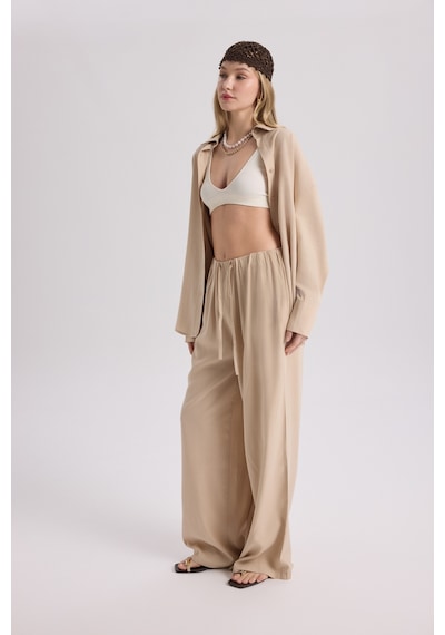 Mai Collection Mai Studios Co. Nunzia Arka Detaylı Bej Oversize Gömlek Pantolon Takım Bej
