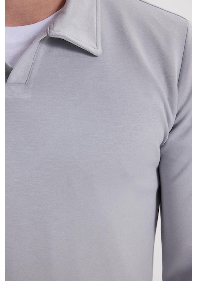 Tudors Erkek Relax Fit Rahat Kesim Polo V Yaka Gri Sweatshirt-41923 Gri